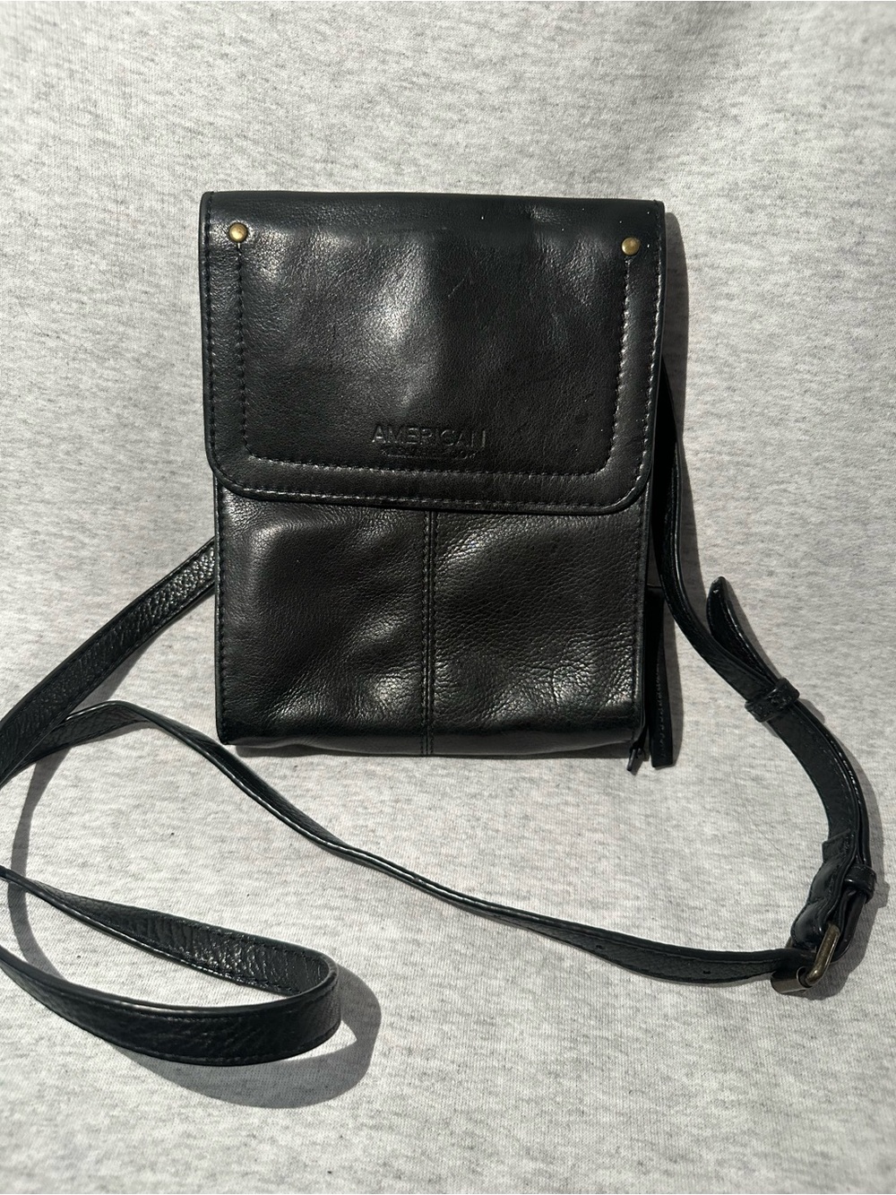 American Leather Co Kansas Crossbody Bag Black Genuine Leather